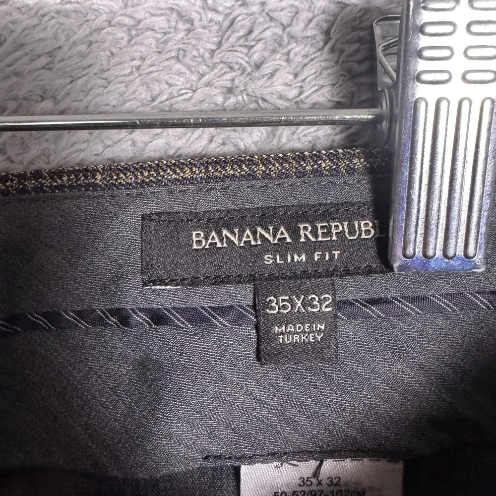 Banana Republic Marzotto Pants Mens 35x32 Slim Fit Glen Check Trouser Wool